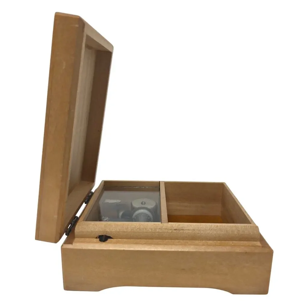 Vintage Sankyo Music Box Love Story Theme Wooden Jewelry Trinket Box Birds